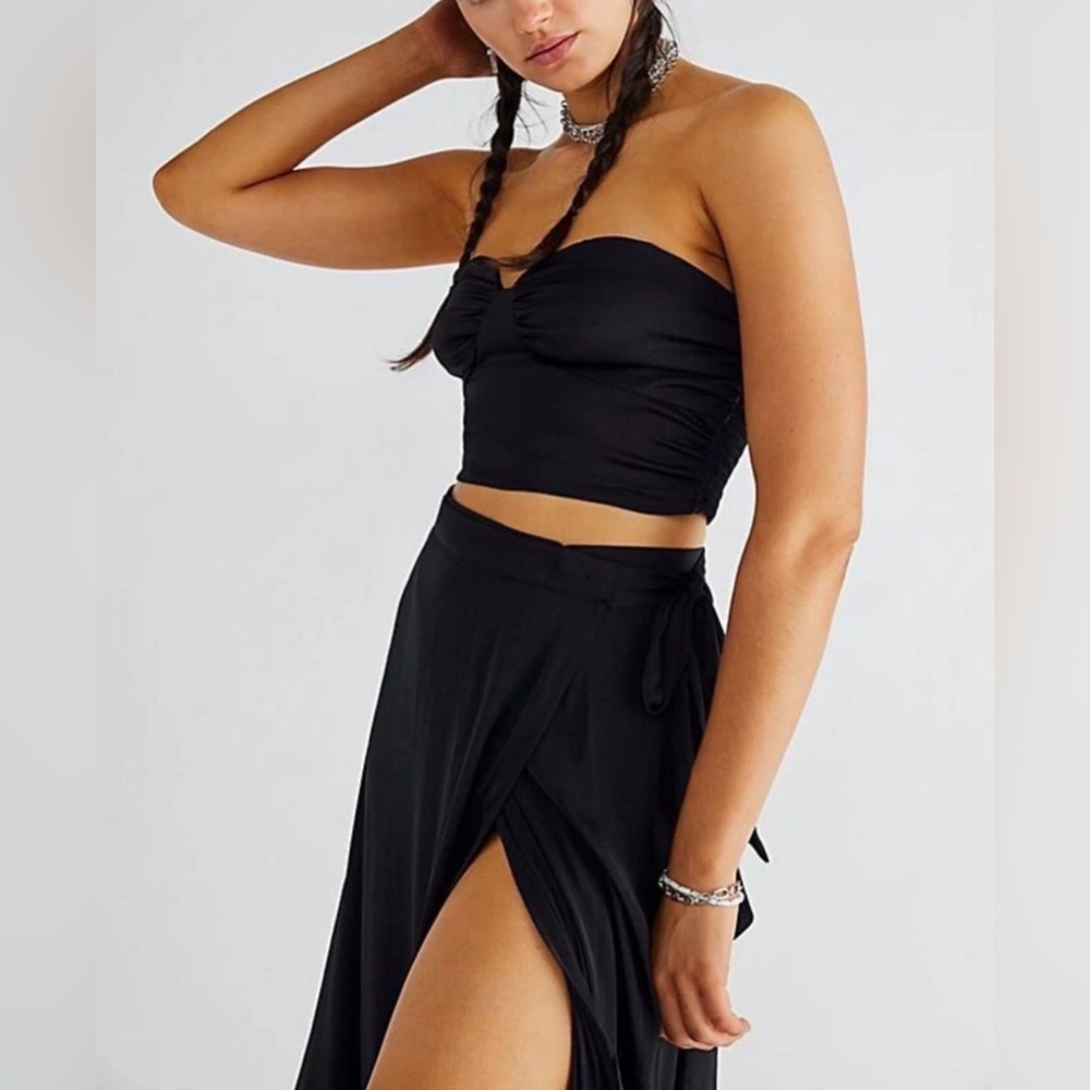Free People Black Rendezvous Crop Top amd Maxi Wrap Skirt Set Womens Sz XL NWT - Picture 3 of 16